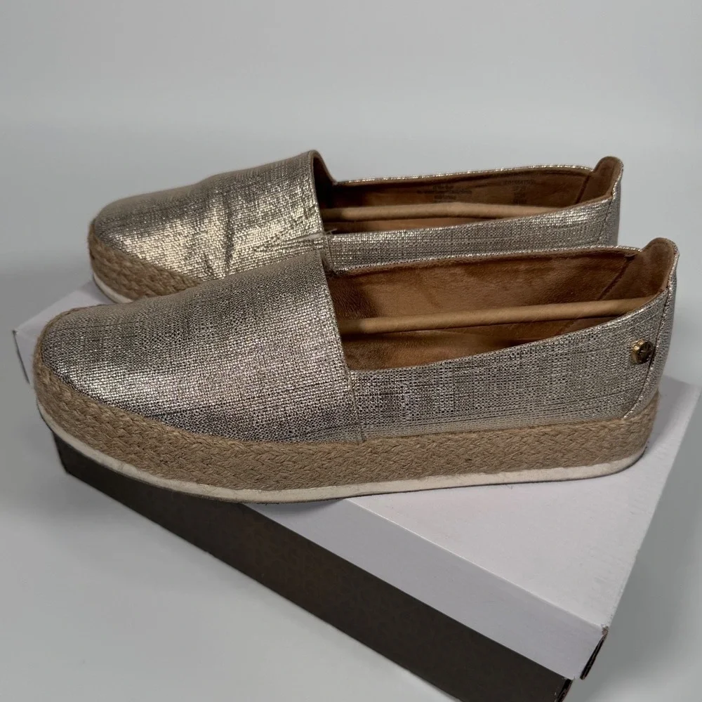 Giani Bernini Metallic Gold Espadrille Platform Loafer Boho Coastal Cowgirl 9.5M